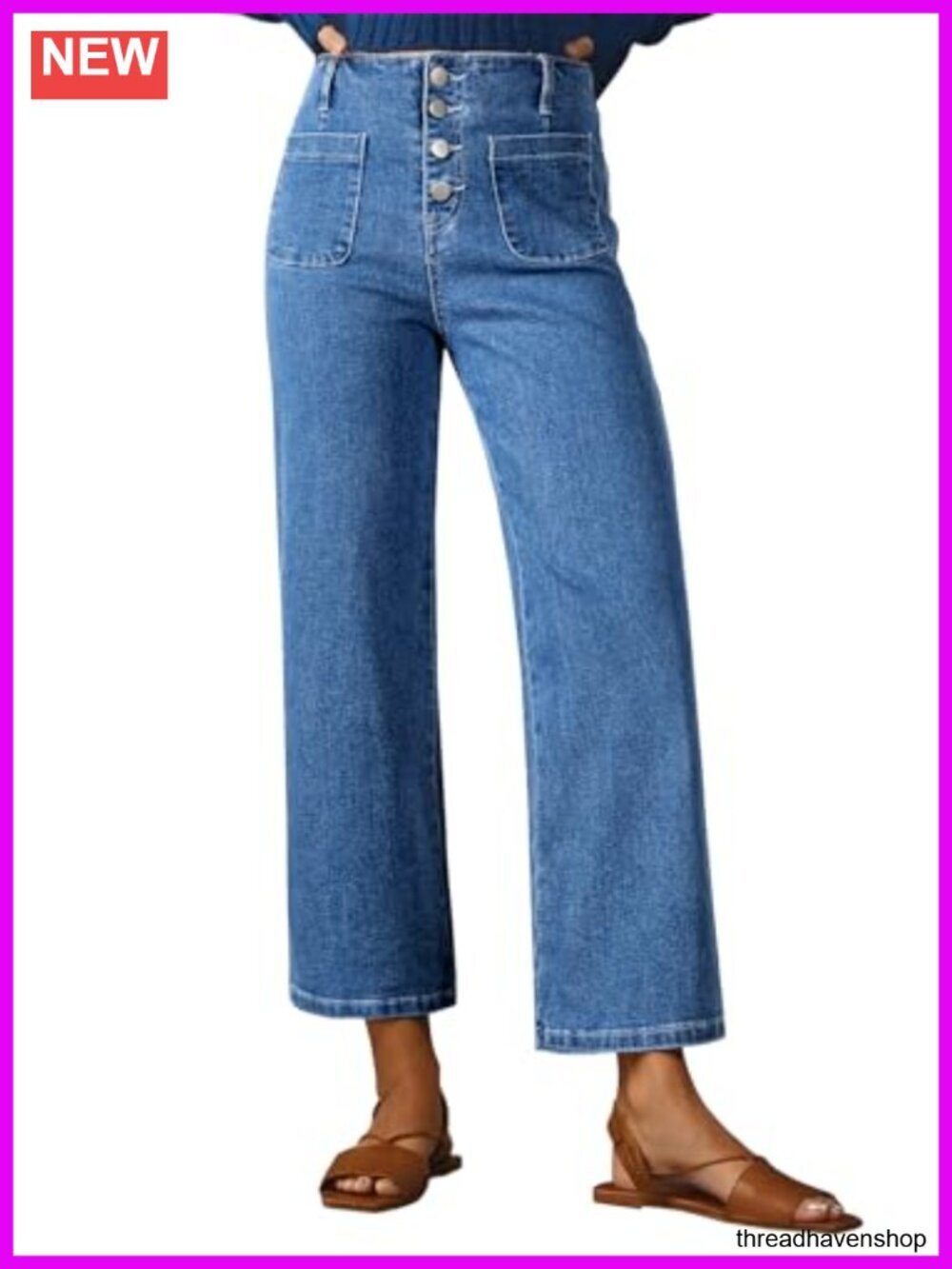 High Waisted Wide Leg Jeans - Stretchy Baggy Denim Pants - Casual Work Teacher